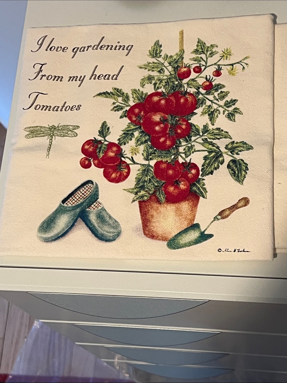Kitchen Tea Towel - Tomato Garden Print in Red and Green